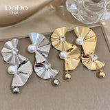 Exaggerated Fan Pearl Long Drop Earrings Oversize Hanging Earring