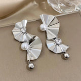 Exaggerated Fan Pearl Long Drop Earrings Oversize Hanging Earring