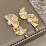 Exaggerated Fan Pearl Long Drop Earrings Oversize Hanging Earring