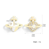 Korea Heart Planet Stud Earrings Round Simulated Pearl Cross Crystal Earring Par