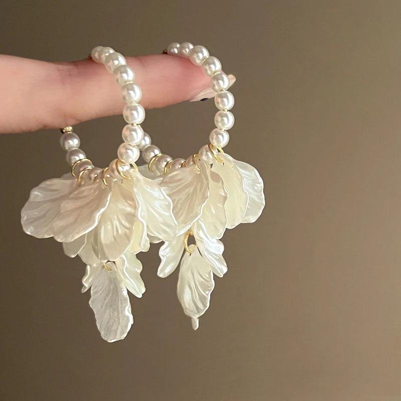 Floral Beaded Hoop Earrings Wedding Jewelry