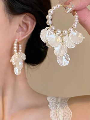 Floral Beaded Hoop Earrings Wedding Jewelry