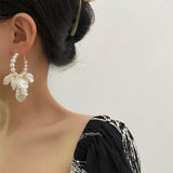 Floral Beaded Hoop Earrings Wedding Jewelry