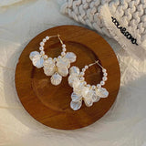 Floral Beaded Hoop Earrings Wedding Jewelry