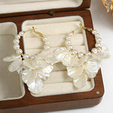Floral Beaded Hoop Earrings Wedding Jewelry