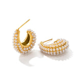 Uworld Stainless Steel Pearl Earring Full CZ Stone CC Hoop Jewelry