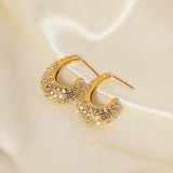 Uworld Stainless Steel Pearl Earring Full CZ Stone CC Hoop Jewelry