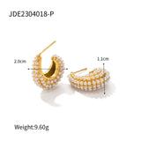 Uworld Stainless Steel Pearl Earring Full CZ Stone CC Hoop Jewelry