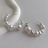 Big Pearl Circle Hoop Earrings Wedding Party Jewelry