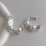 Big Pearl Circle Hoop Earrings Wedding Party Jewelry