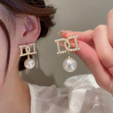 Double Letter D High Pearl Setting Earrings for Women