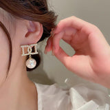 Double Letter D High Pearl Setting Earrings for Women