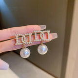 Double Letter D High Pearl Setting Earrings for Women