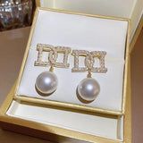 Double Letter D High Pearl Setting Earrings for Women