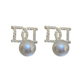 Double Letter D High Pearl Setting Earrings for Women