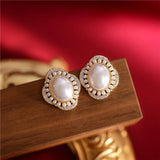 French Court Wind Micro Pearl Zircon Earrings