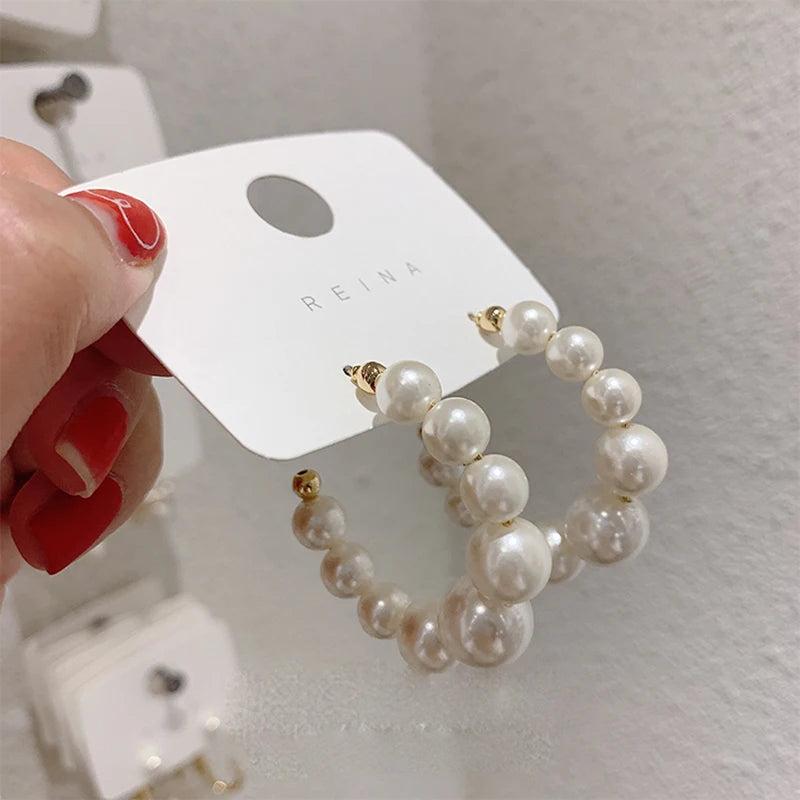 Pearl Circle Hoop Earrings Wedding Party Jewelry