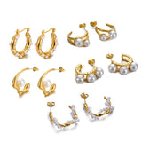 Stainless Steel Pearl Bamboo Earrings Waterproof Charm Jewelry