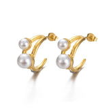 Stainless Steel Pearl Bamboo Earrings Waterproof Charm Jewelry