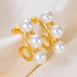 Stainless Steel Pearl Bamboo Earrings Waterproof Charm Jewelry