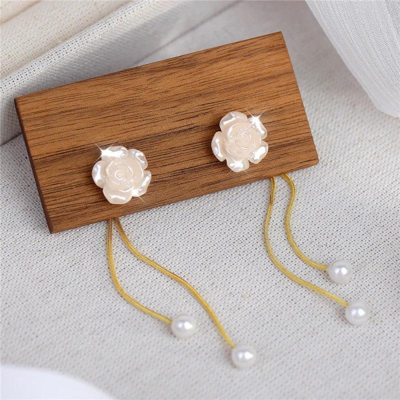 French Camellia Flower Long Chain Earrings