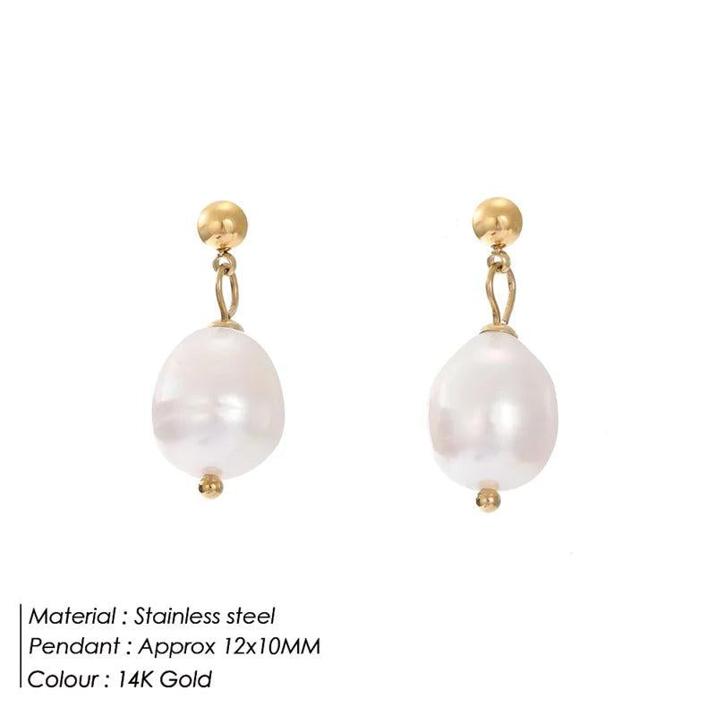 Baroque Pearl Dangle Earrings Women Stainless Steel