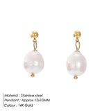 Baroque Pearl Dangle Earrings Women Stainless Steel