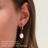 Baroque Pearl Pendant Earrings Stainless Steel Large Hoop Drop for Women