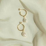 Baroque Pearl Pendant Earrings Stainless Steel Large Hoop Drop for Women