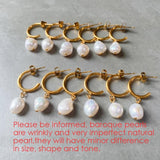 Baroque Pearl Pendant Earrings Stainless Steel Large Hoop Drop for Women