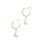 Baroque Pearl Pendant Earrings Stainless Steel Large Hoop Drop for Women
