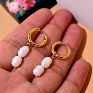 Stainless Steel Hoop Earring with Freshwater Pearl Dangle