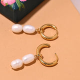 Stainless Steel Hoop Earring with Freshwater Pearl Dangle