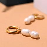 Stainless Steel Hoop Earring with Freshwater Pearl Dangle
