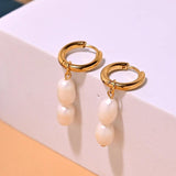 Stainless Steel Hoop Earring with Freshwater Pearl Dangle