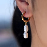 Stainless Steel Hoop Earring with Freshwater Pearl Dangle