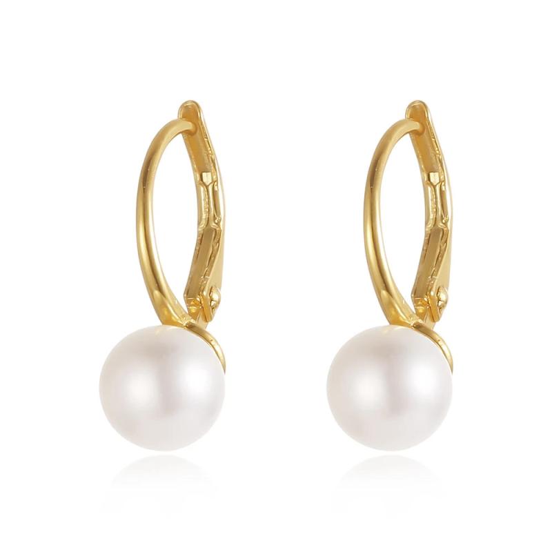 925 Silver Pearl Hoop Earrings 18k Plated Women Wedding Fine Jewelry