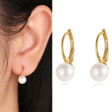 925 Silver Pearl Hoop Earrings 18k Plated Women Wedding Fine Jewelry