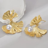 Pearl Big Flowers Ginkgo Leaf Earrings For Women Girl