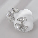 Pearl Big Flowers Ginkgo Leaf Earrings For Women Girl
