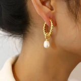 Copper Pearl Hoop Earrings Geometric Twist Circle Jewelry