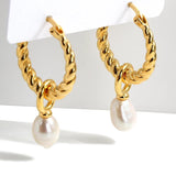 Copper Pearl Hoop Earrings Geometric Twist Circle Jewelry