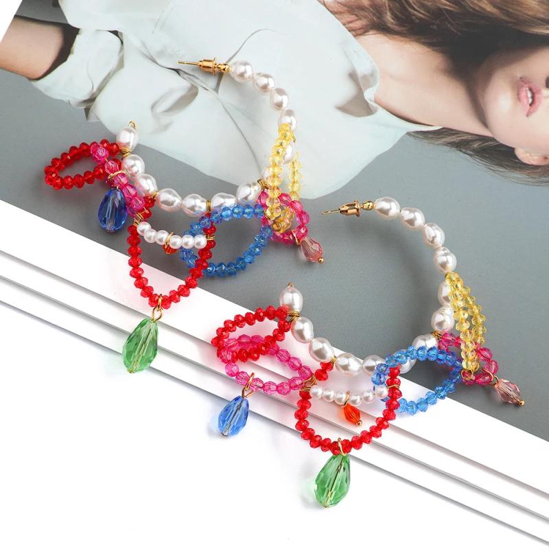 Boho Circle Hoop Earrings Simulated Pearl Acrylic Ear Accessories Za Jewelry