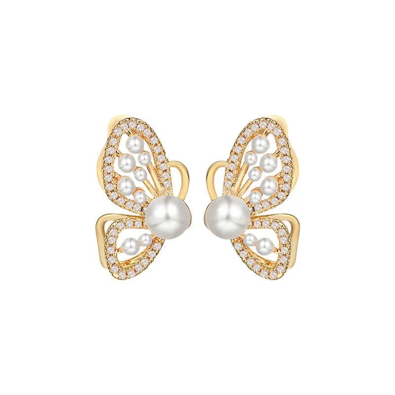 Zircon Pearl Butterfly Earrings Women Party Jewelry Gift