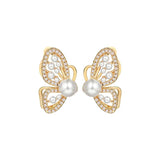 Zircon Pearl Butterfly Earrings Women Party Jewelry Gift