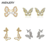Zircon Pearl Butterfly Earrings Women Party Jewelry Gift