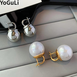Silver Bead Pearl Earrings for Women Wedding Party Gift