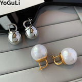 Silver Bead Pearl Earrings for Women Wedding Party Gift