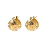 Youthway Stainless Steel Pearl Ball Earrings 18K Plated Geometric Earrings