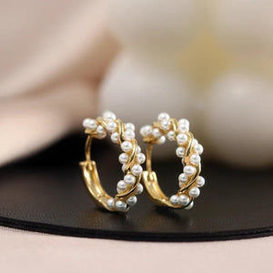 French Round Twist Pearl Earrings for Women